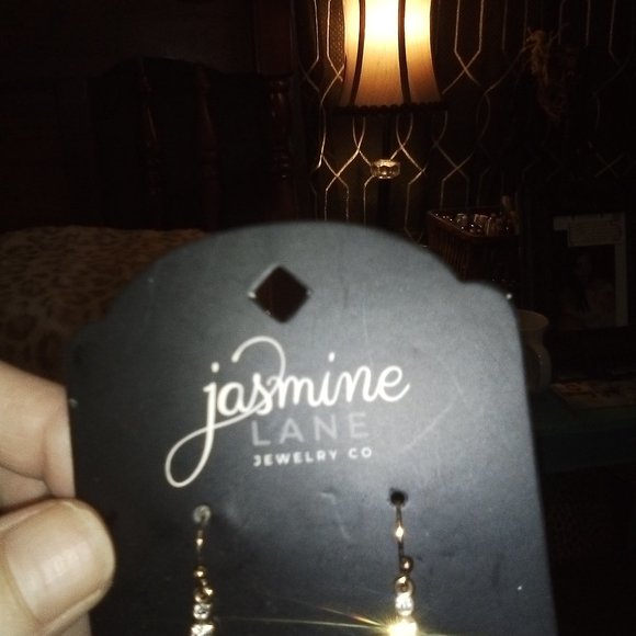 Gold Earrings ; drop diamonds, Jasmine Lane, Hypoallergenic. - Picture 5 of 9